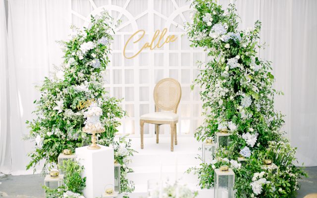 Callie’s “White Lace, Pearls and Dusty Blue Florals” Themed Christening Celebration